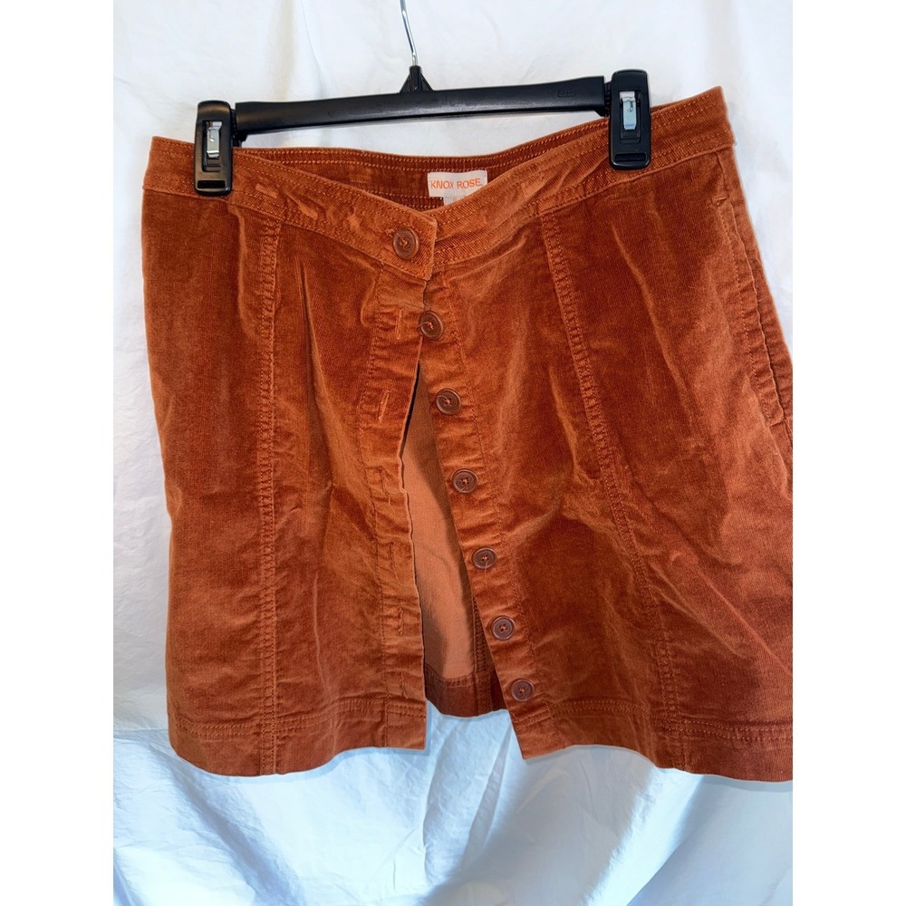 Knox Rose Burnt Orange Corduroy‎ Button Front Mini Skirt Rust Sz 12 Boho A-Line